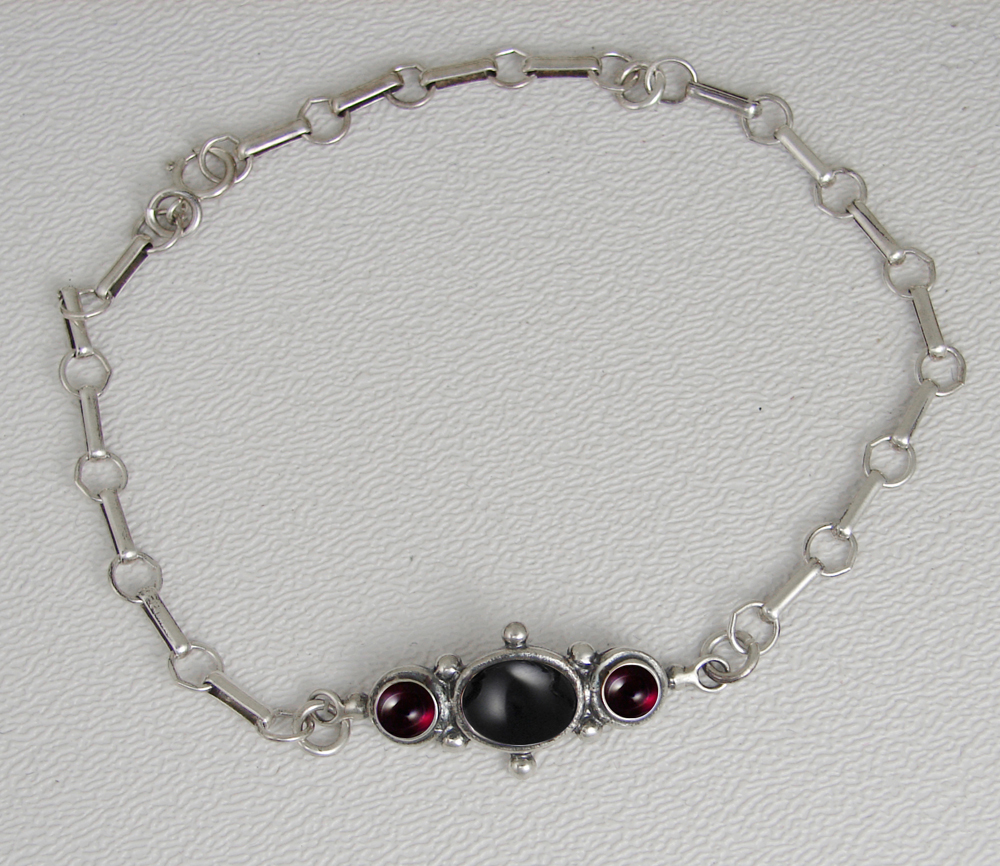 Sterling Silver Victorian Bracelet With Black Onyx And Garnet